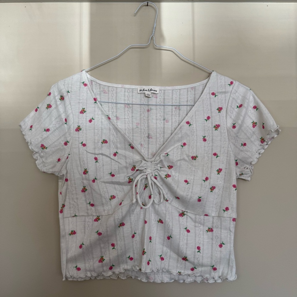 For Love And Lemons White and Pink Floral Blouse